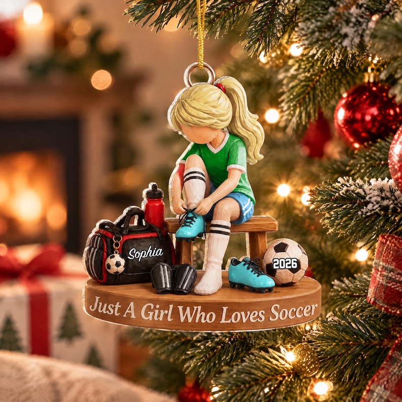 Just A Girl Who Loves Soccer, Personalized Soccer Christmas Ornament, Custom Name Soccer Player Gift, Soccer Team Gift