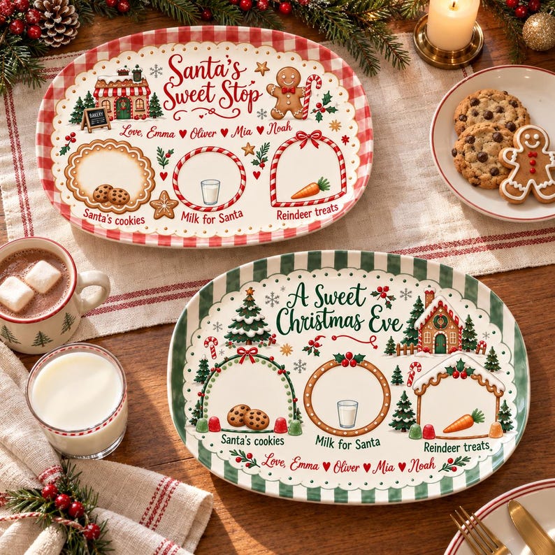 Custom Name Santa Cookie Plate, Cookies for Santa Platter, Personalized Holiday Christmas Plate for Family