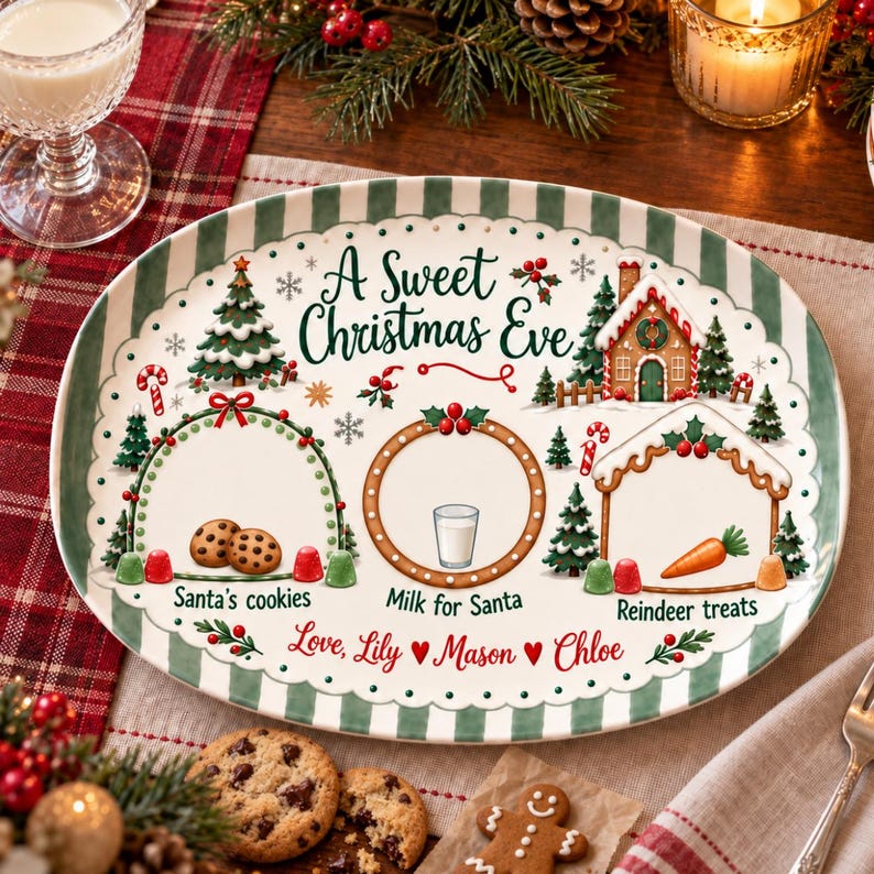Custom Name Santa Cookie Plate, Cookies for Santa Platter, Personalized Holiday Christmas Plate for Family