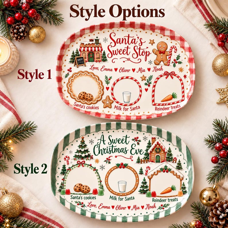 Custom Name Santa Cookie Plate, Cookies for Santa Platter, Personalized Holiday Christmas Plate for Family