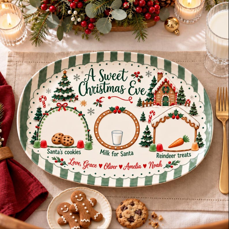 Custom Name Santa Cookie Plate, Cookies for Santa Platter, Personalized Holiday Christmas Plate for Family