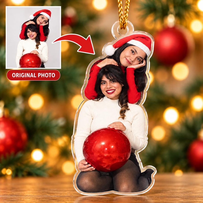 Custom Pet Photo Christmas Ornament, Personalized Dog Cat Picture Acrylic Ornament, Pet Memorial Keepsake