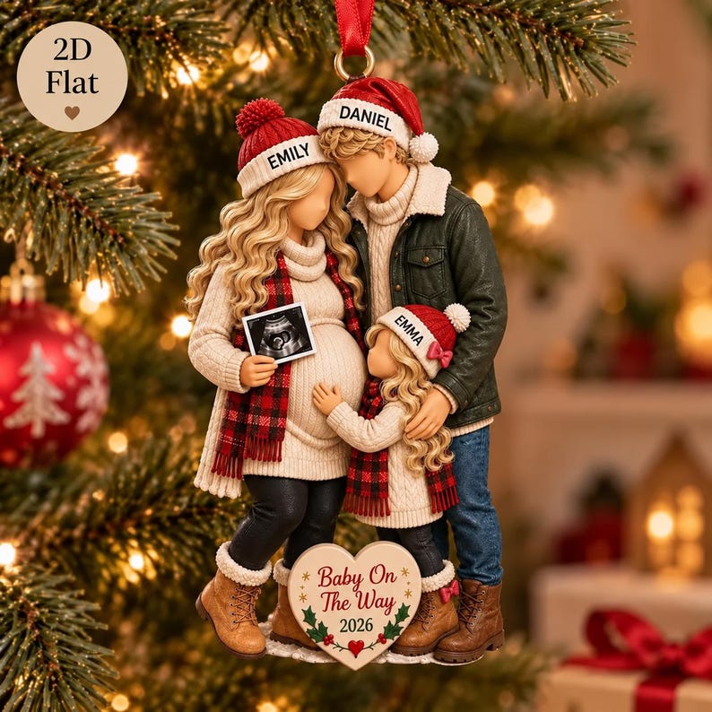 Personalized Baby On The Way Christmas Ornament, Pregnancy Announcement Family Ornament, Custom Expecting Parents Keepsake
