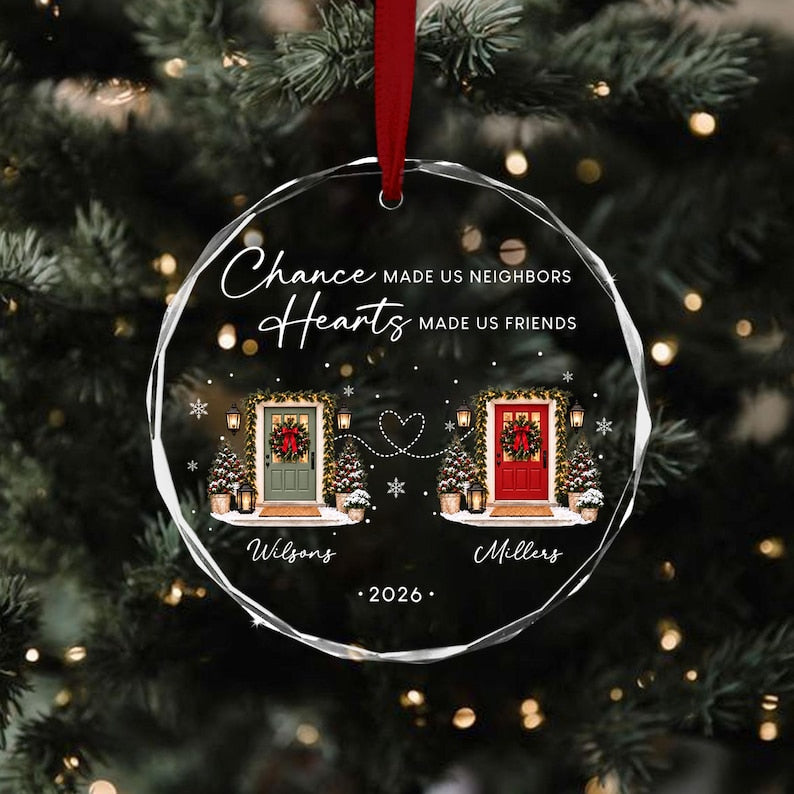 Custom Neighbor Christmas Glass Ornament, Personalized Neighbor Friend Gift Next Door
