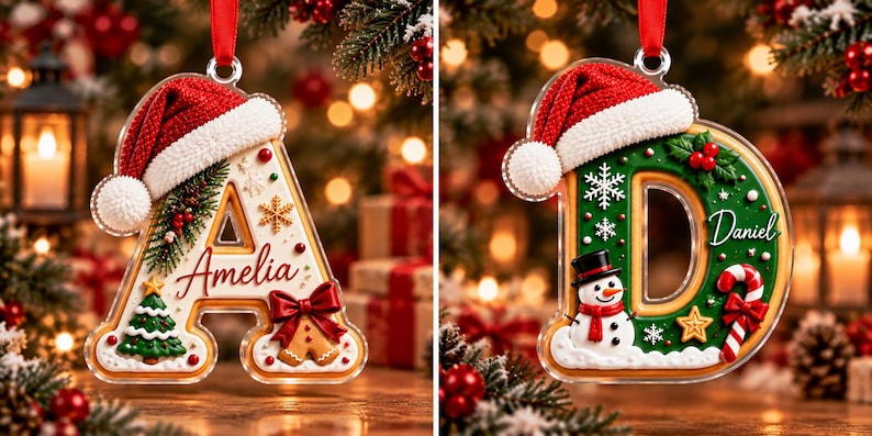 Personalized Gingerbread Kid Christmas Ornament, Custom Name, Initial