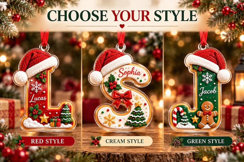 Personalized Gingerbread Kid Christmas Ornament, Custom Name, Initial