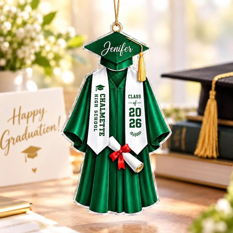 Personalized Graduation Christmas Ornament, Custom Name School Name Gown Keepsake, Class Senior Graduate Gift