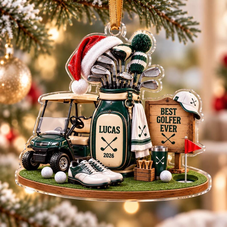 Personalized Golf Bag Ornament, Golfer Acrylic Xmas Tree Decor, Custom Name Golf Lover Christmas Gift