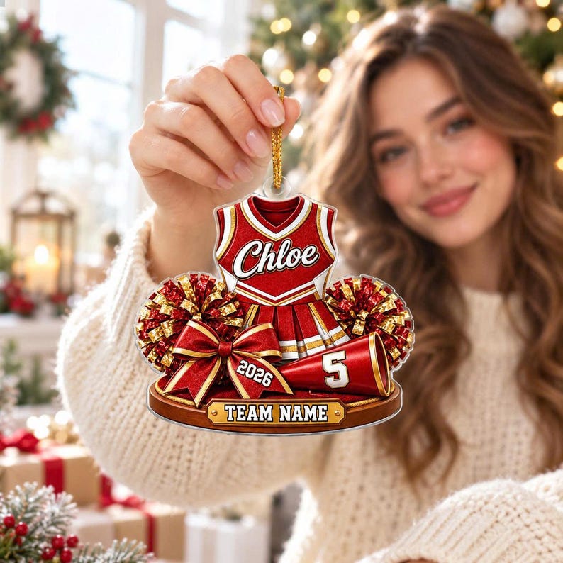 Personalized Cheerleader Ornament, Custom Name Cheer Uniform, Cheerleading Christmas Gift for Girls