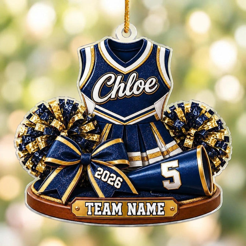 Personalized Cheerleader Christmas Acrylic Ornament, Custom Name Cheer Uniform, Cheerleading Team Gift