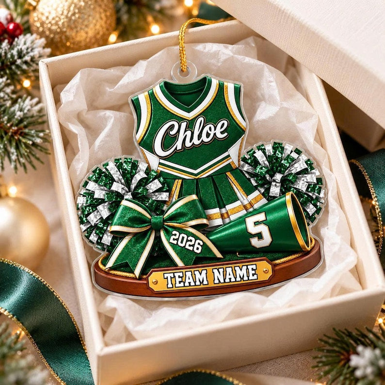 Personalized Cheerleader Christmas Acrylic Ornament, Custom Name Cheer Uniform, Cheerleading Team Gift