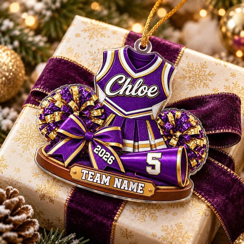 Personalized Cheerleader Christmas Acrylic Ornament, Custom Name Cheer Uniform, Cheerleading Team Gift