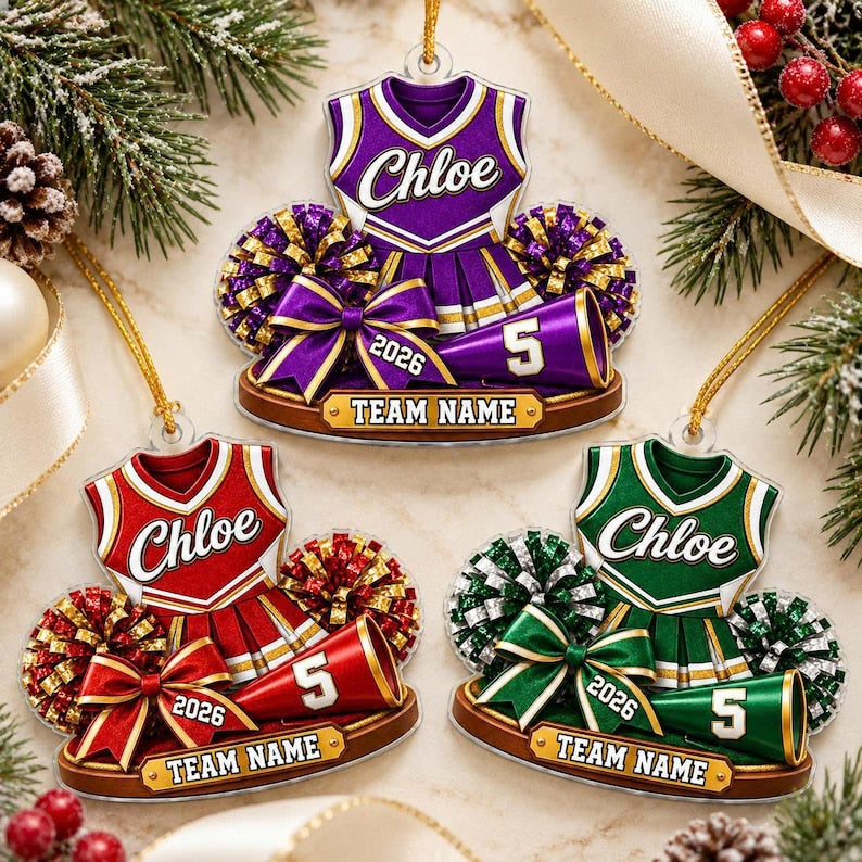 Personalized Cheerleader Christmas Acrylic Ornament, Custom Name Cheer Uniform, Cheerleading Team Gift