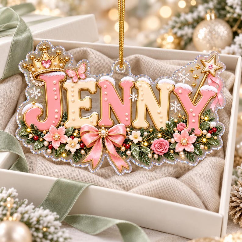 Personalized Princess Christmas Ornament, Custom Name Ornament for Girls, Pink Princess Ornament
