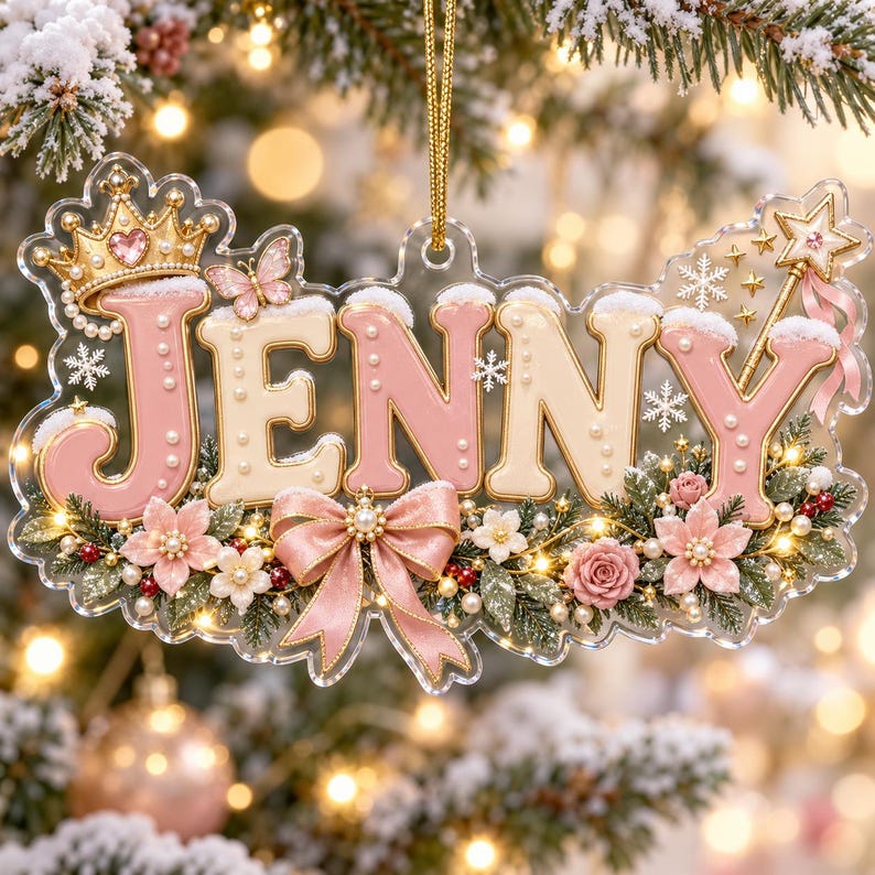 Personalized Princess Christmas Ornament, Custom Name Ornament for Girls, Pink Princess Ornament