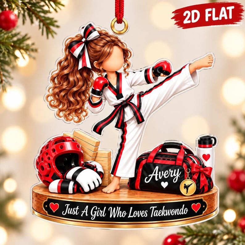 Personalized Taekwondo Girl Christmas Ornament, Custom Name Martial Arts Ornament, Taekwondo Lover Gift