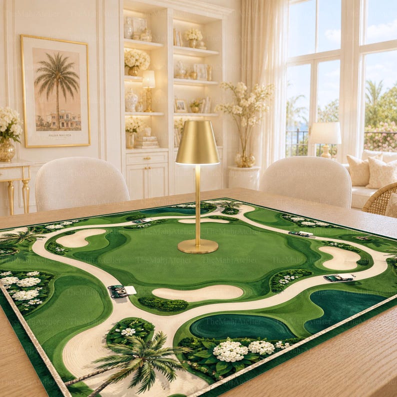 Forest Green Golf Course Mahjong Mat, Country Club Golf Game Mat, Non-slip Table Cover