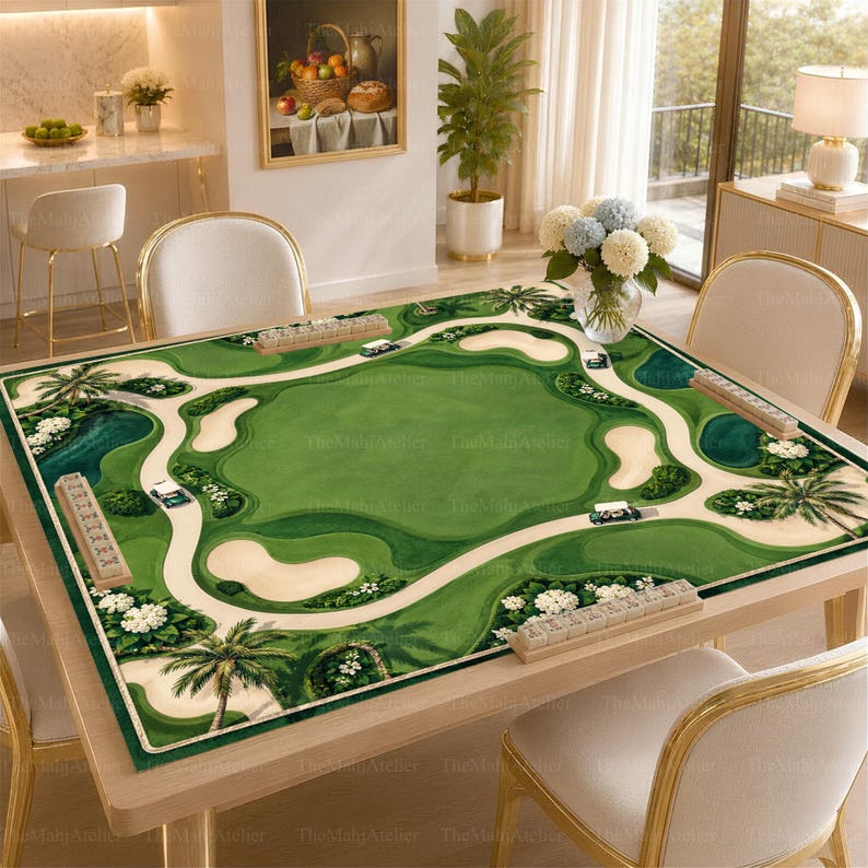 Forest Green Golf Course Mahjong Mat, Country Club Golf Game Mat, Non-slip Table Cover