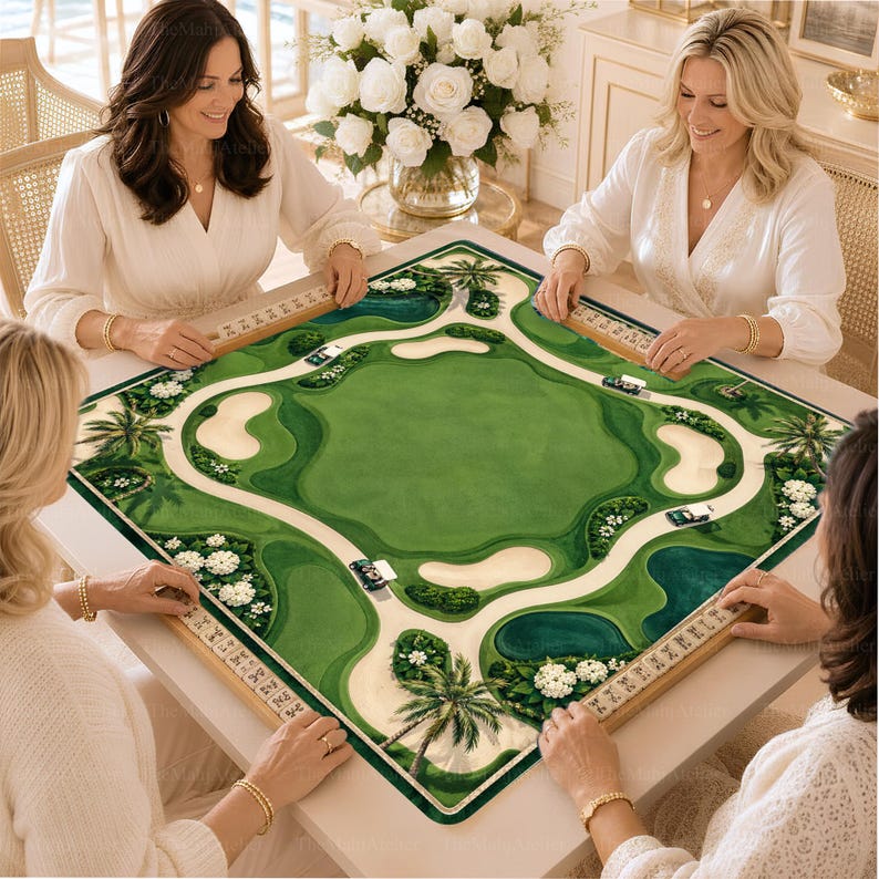 Forest Green Golf Course Mahjong Mat, Country Club Golf Game Mat, Non-slip Table Cover
