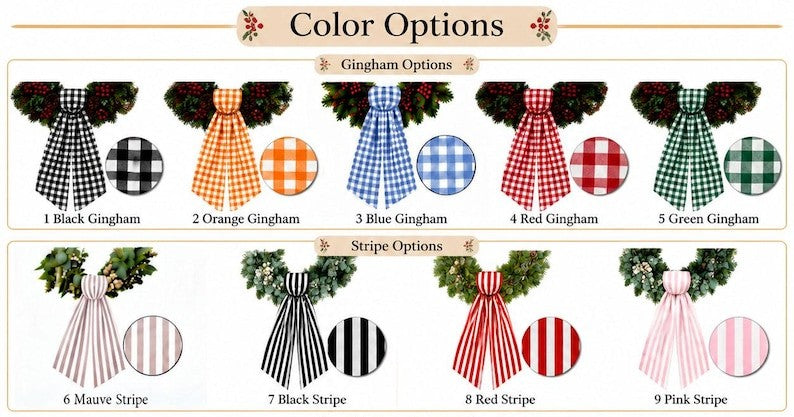 Personalized Embroidery Christmas Wreath Sash, Custom Monogram Tree Bow, Stripe Ribbon Bow Front Porch Decor