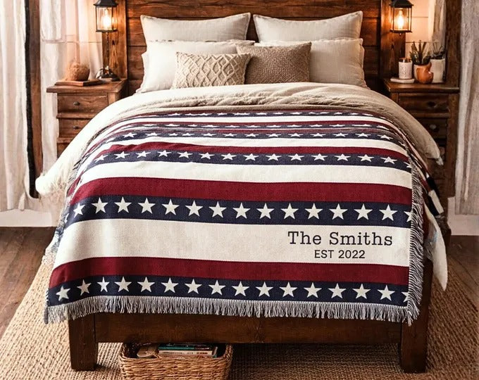 Custom Family Name Patriotic Throw July 4th Decor Independence Day 1776 2026