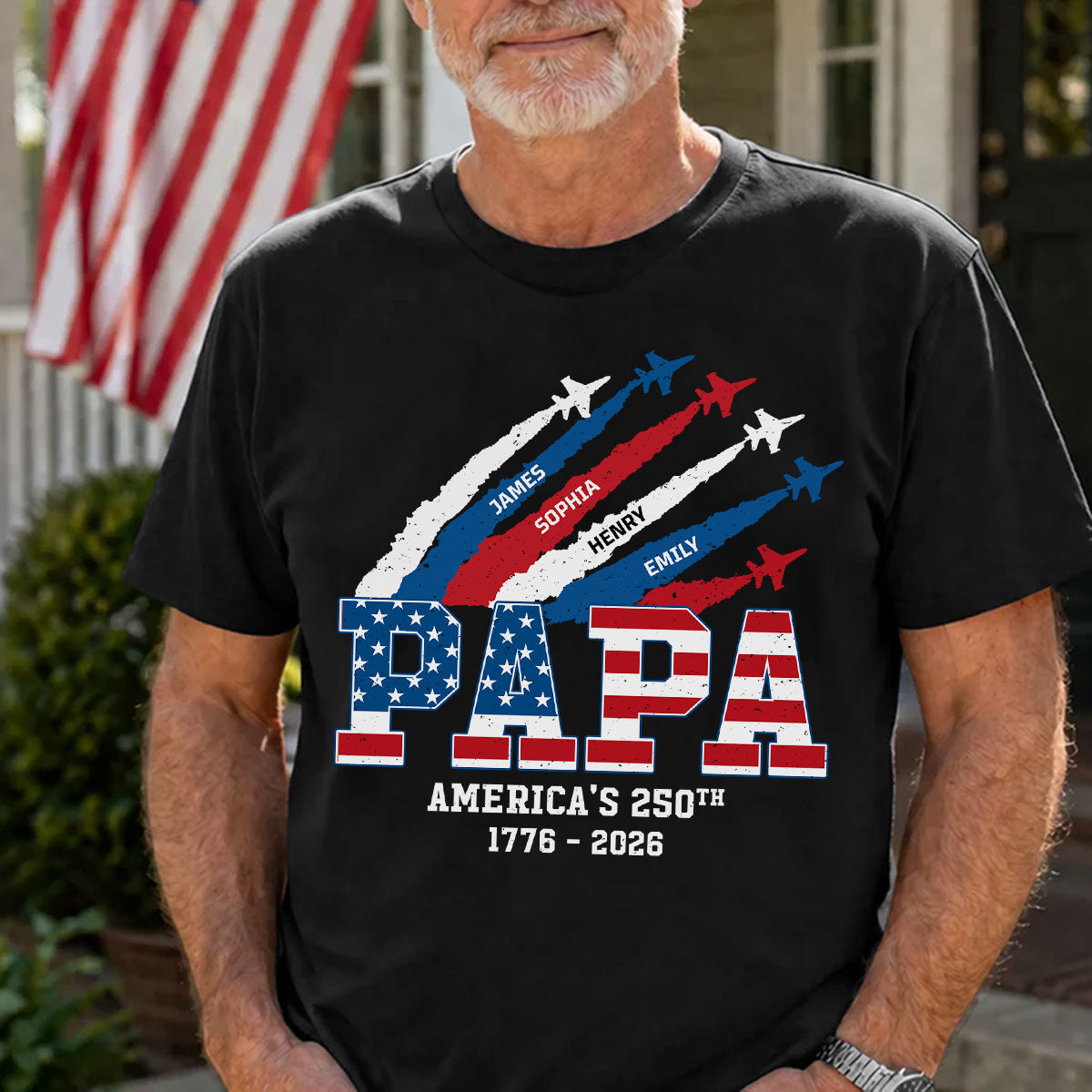 Proud Dad Grandpa Nation Flag American 250th Anniversary - Personalized Shirt - Cool Father's Day Gift For Dad, Grandpa