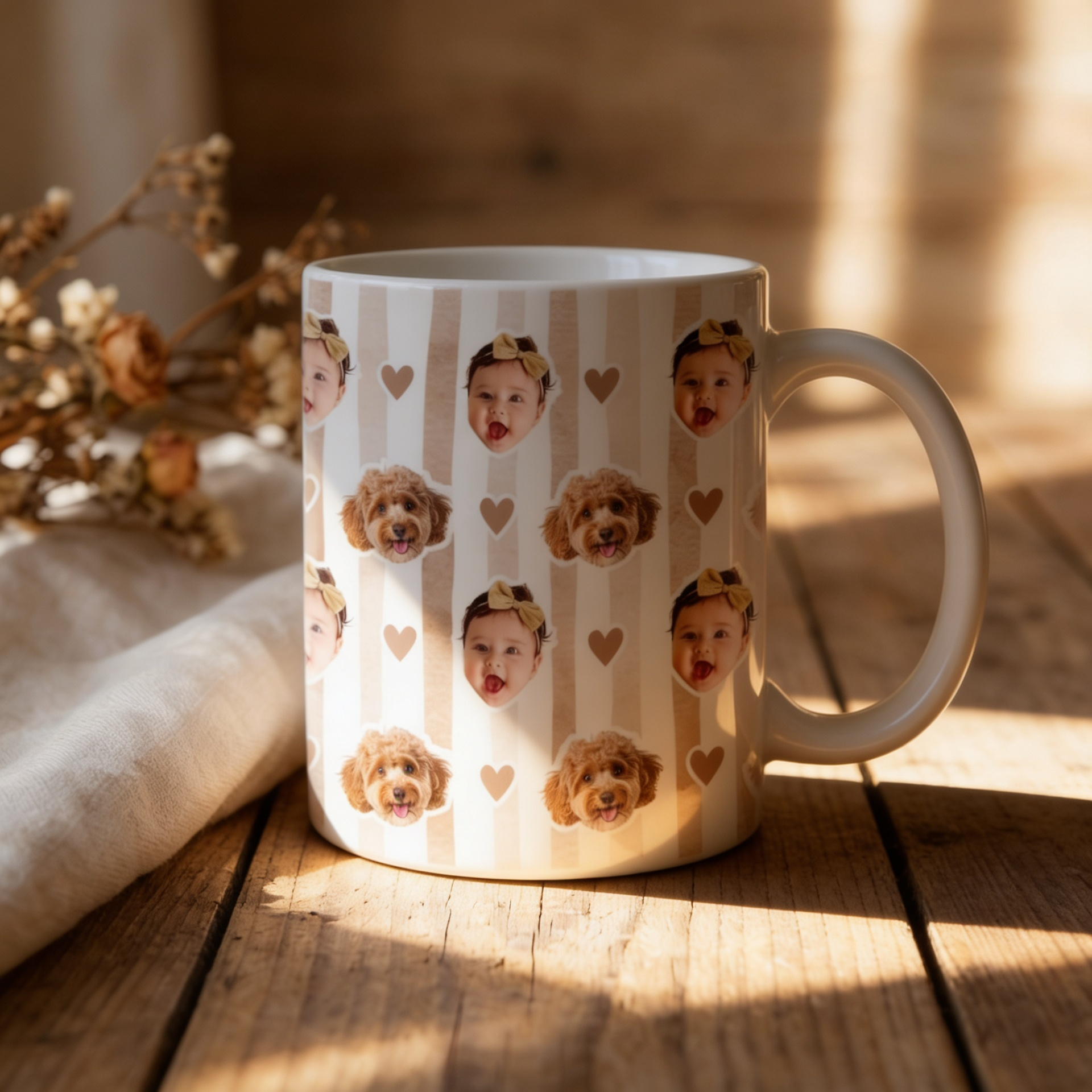 Personalized Baby Face Mug, Custom Photo Stripe Cup, New Parents Gift