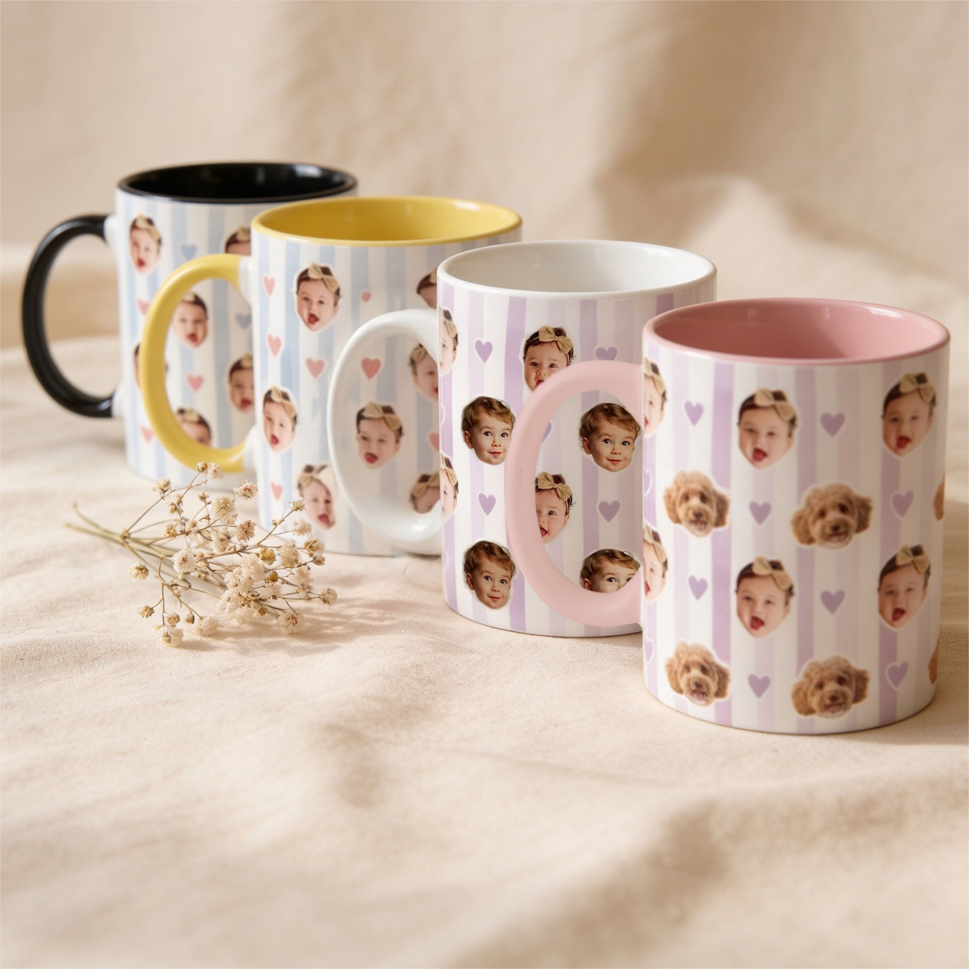 Personalized Baby Face Mug, Custom Photo Stripe Cup, New Parents Gift