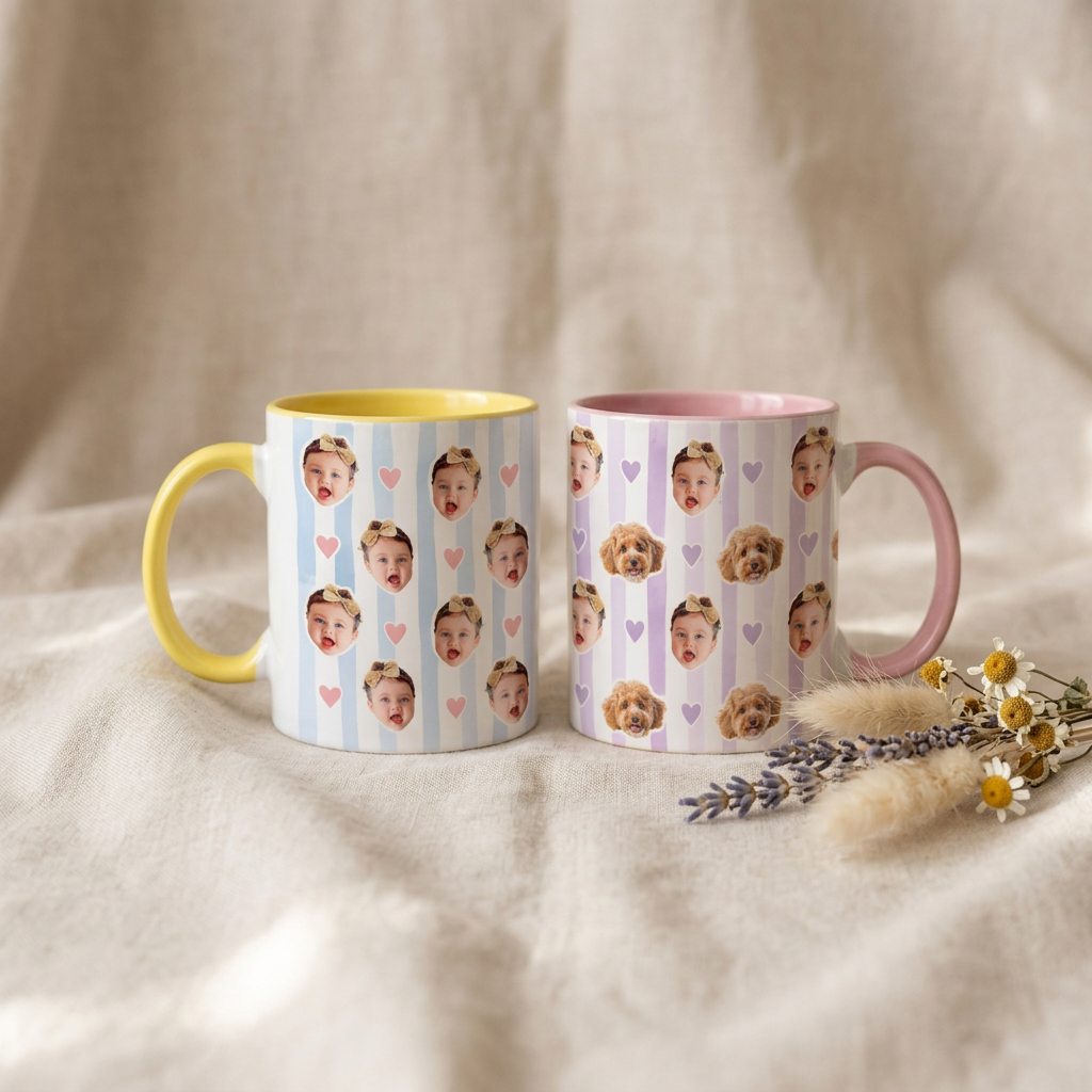 Personalized Baby Face Mug, Custom Photo Stripe Cup, New Parents Gift