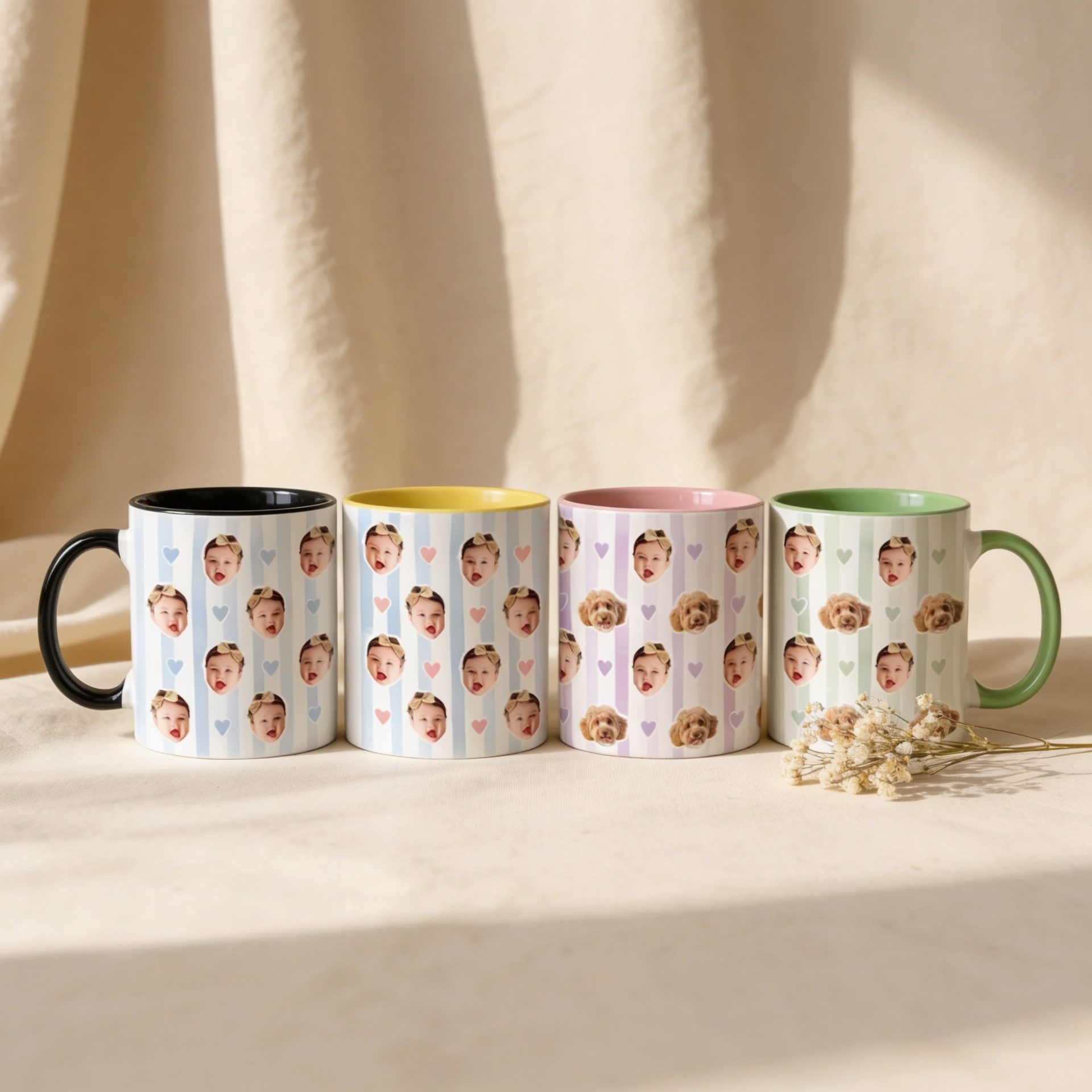 Personalized Baby Face Mug, Custom Photo Stripe Cup, New Parents Gift