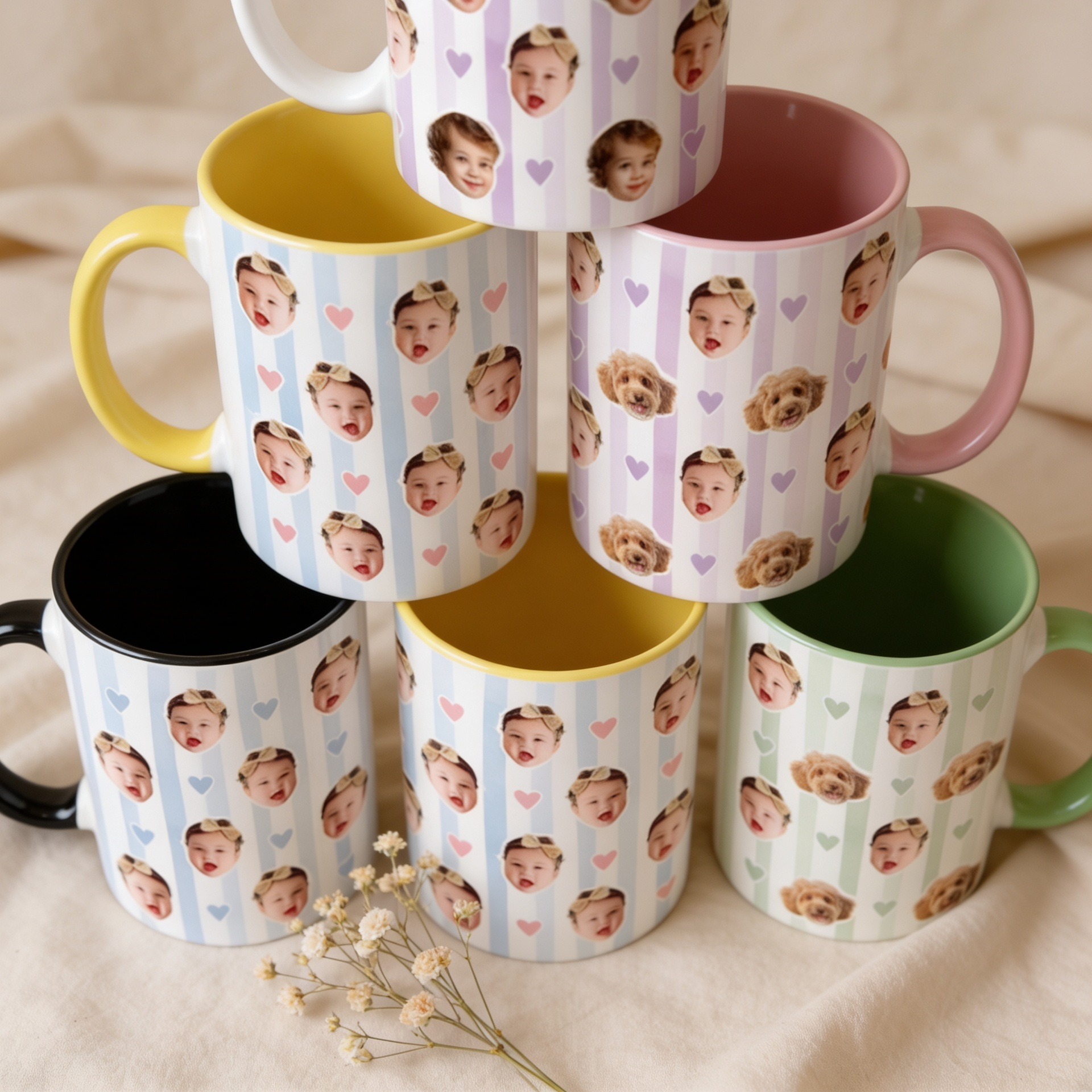 Personalized Baby Face Mug, Custom Photo Stripe Cup, New Parents Gift