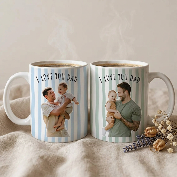 Custom Photo Striped Mug for Dad, Personalized Father and Son Picture Cup