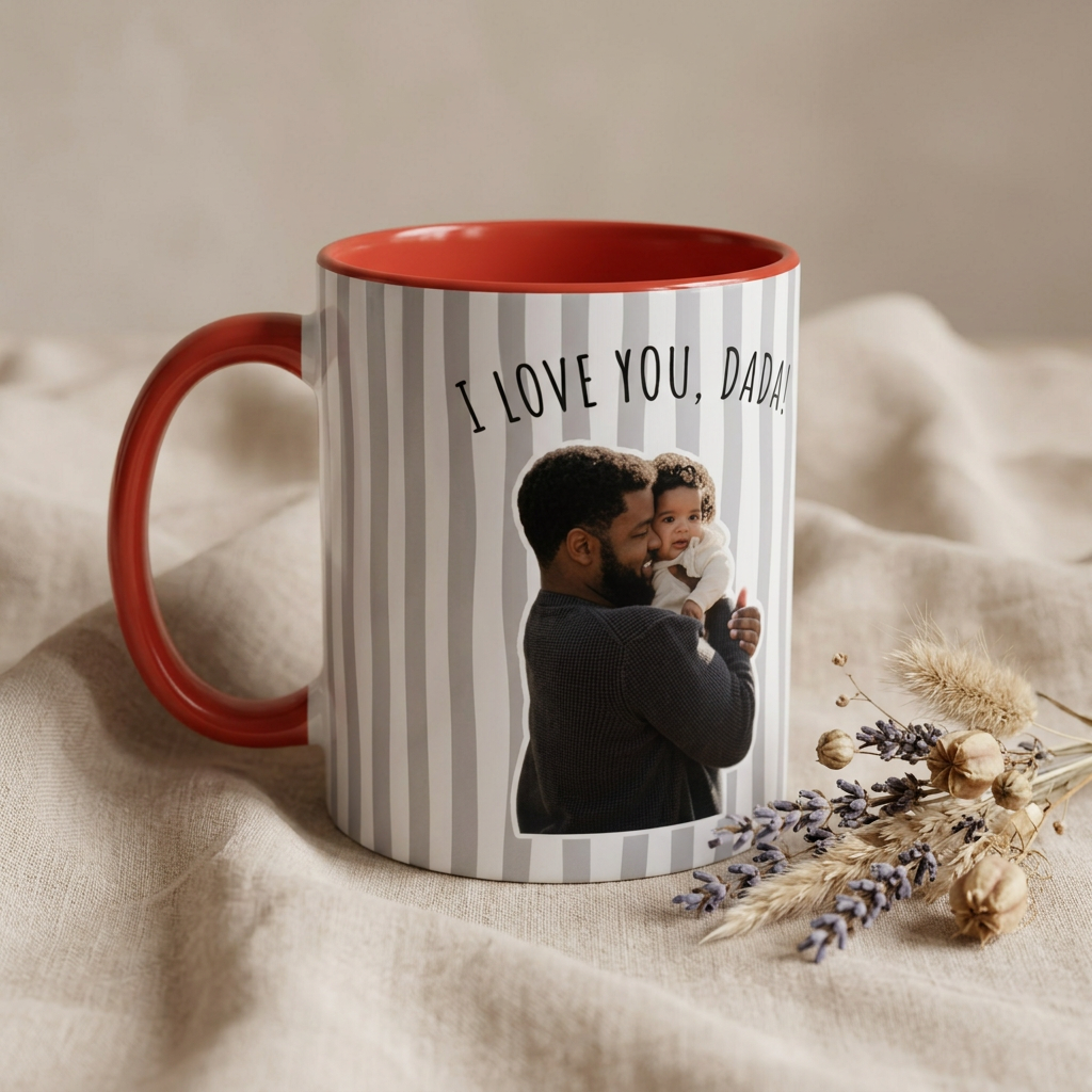 Custom Photo Striped Mug for Dad, Personalized Father and Son Picture Cup