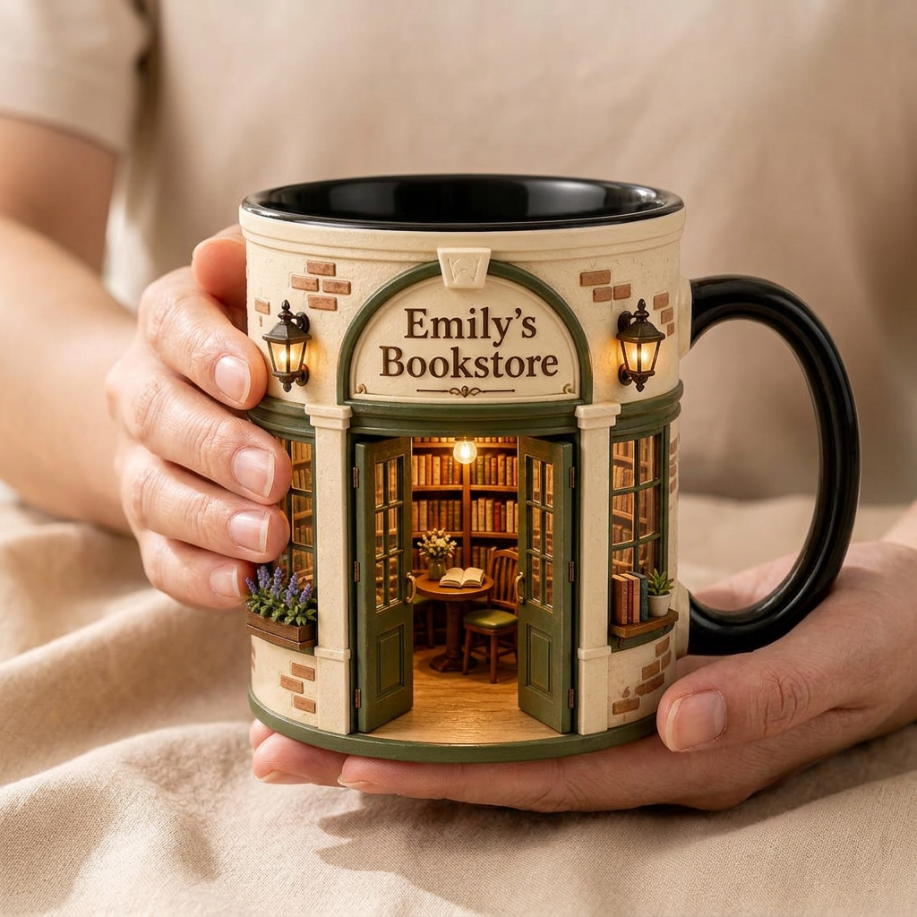 Personalized Bookstore Mug, Custom Book Lover Gift, Cozy Reading Nook Coffee Cup