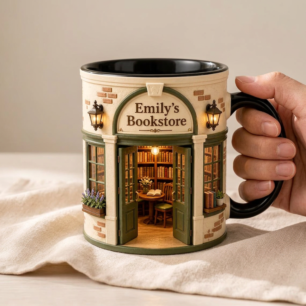 Personalized Bookstore Mug, Custom Book Lover Gift, Cozy Reading Nook Coffee Cup