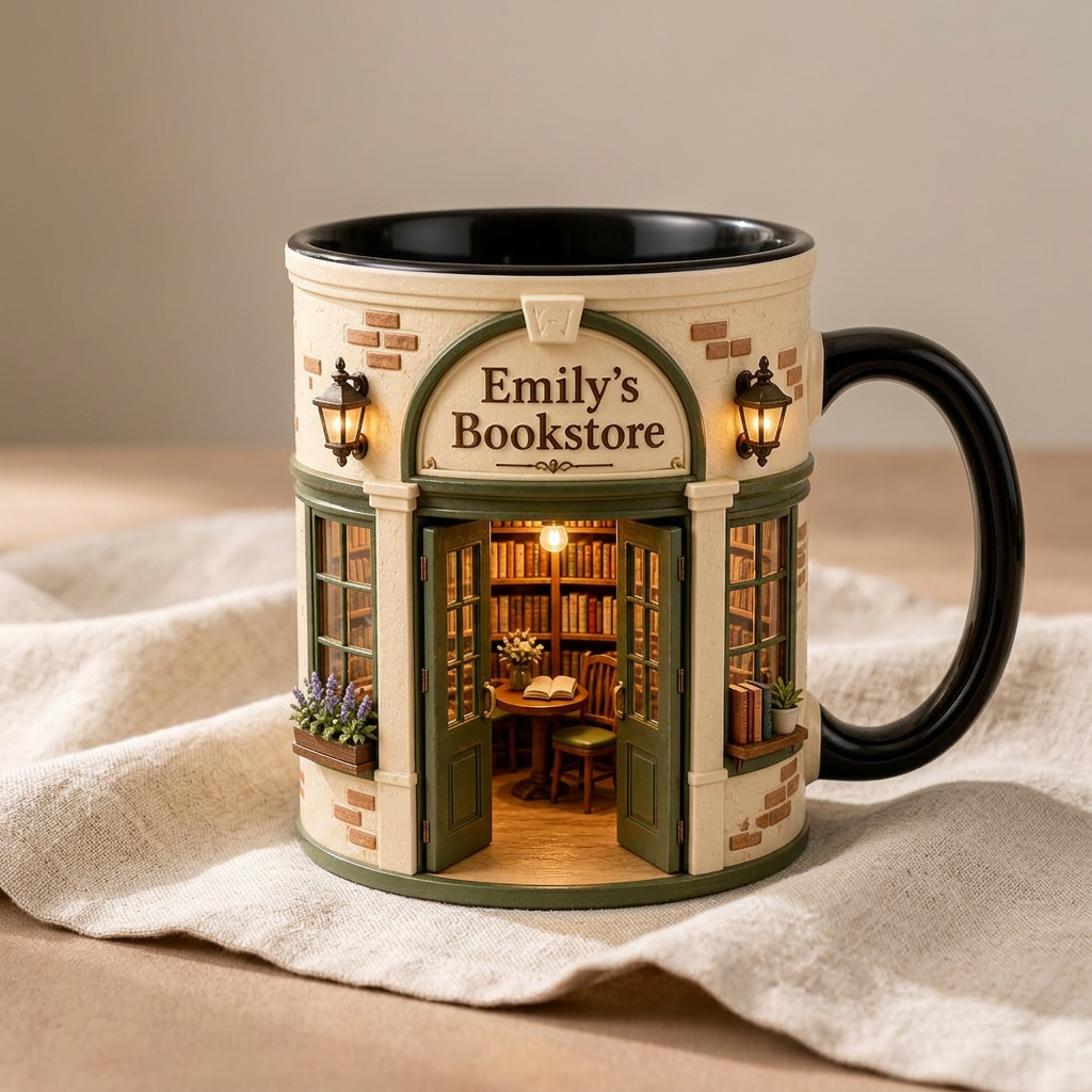 Personalized Bookstore Mug, Custom Book Lover Gift, Cozy Reading Nook Coffee Cup