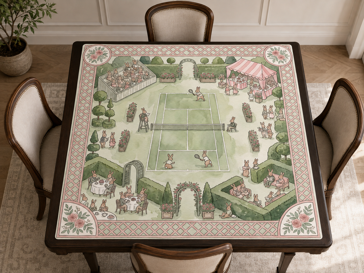 The Bunny Tennis Club Mahjong Mat, Garden Party Game Mat, Custom Monogram Mahjong Mat