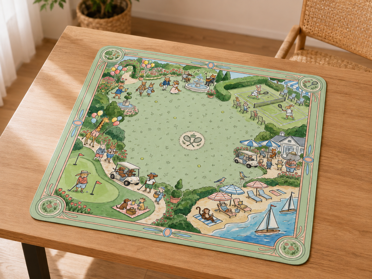 The Country Club Garden Mahjong Mat, Whimsical Animal Tennis Golf Mahjong Mat, Custom Monogram Gift