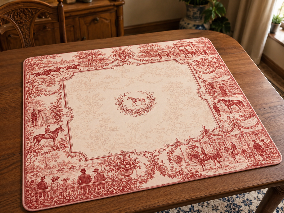 Red Toile Equestrian Mahjong Mat, American Mahjong Mat, Horse Racing Garden, French Country Toile Mahjong Gift