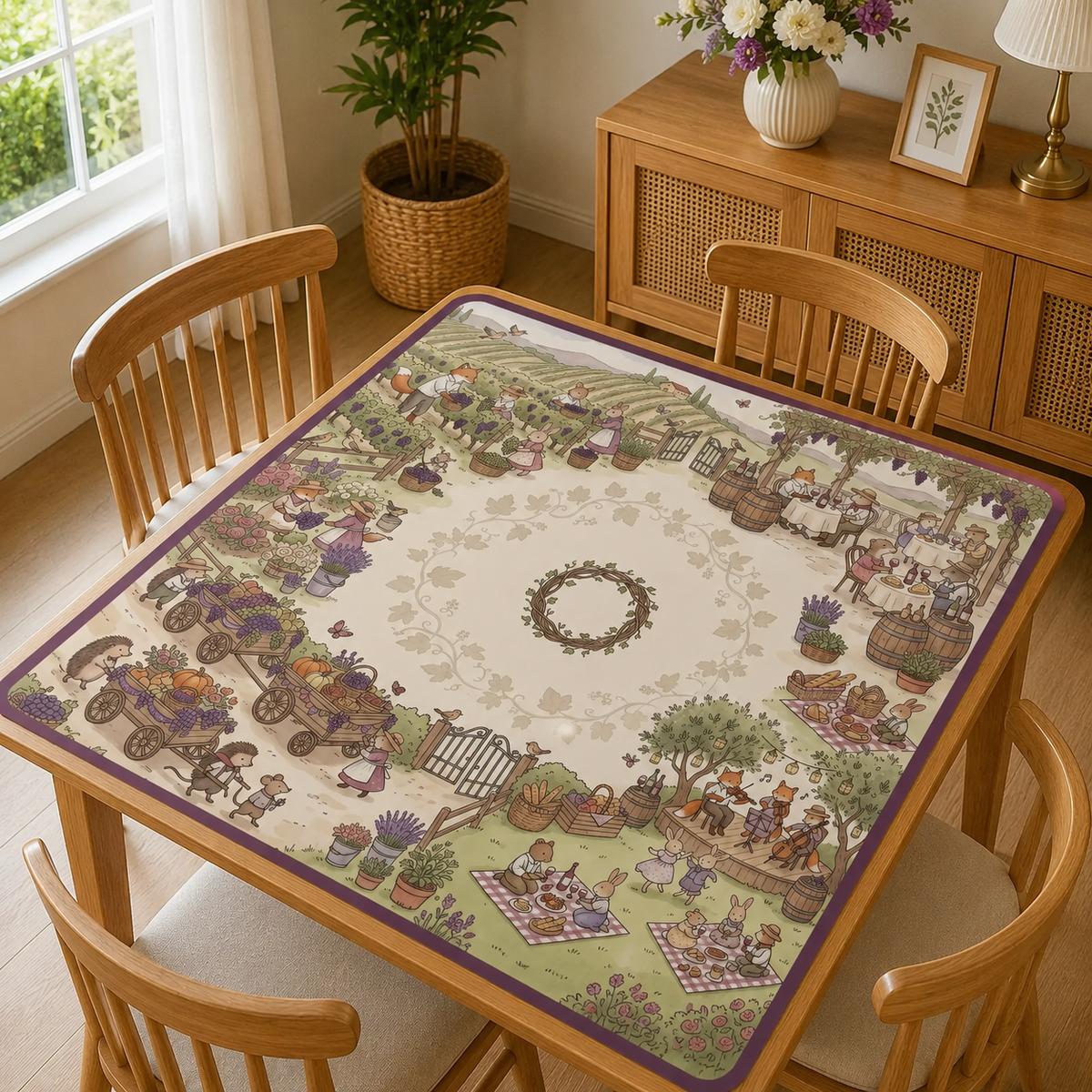Animal Napa Valley Vineyard Mahjong Mat, American Mahjong Mat, Whimsical Wine Country Harvest Festival