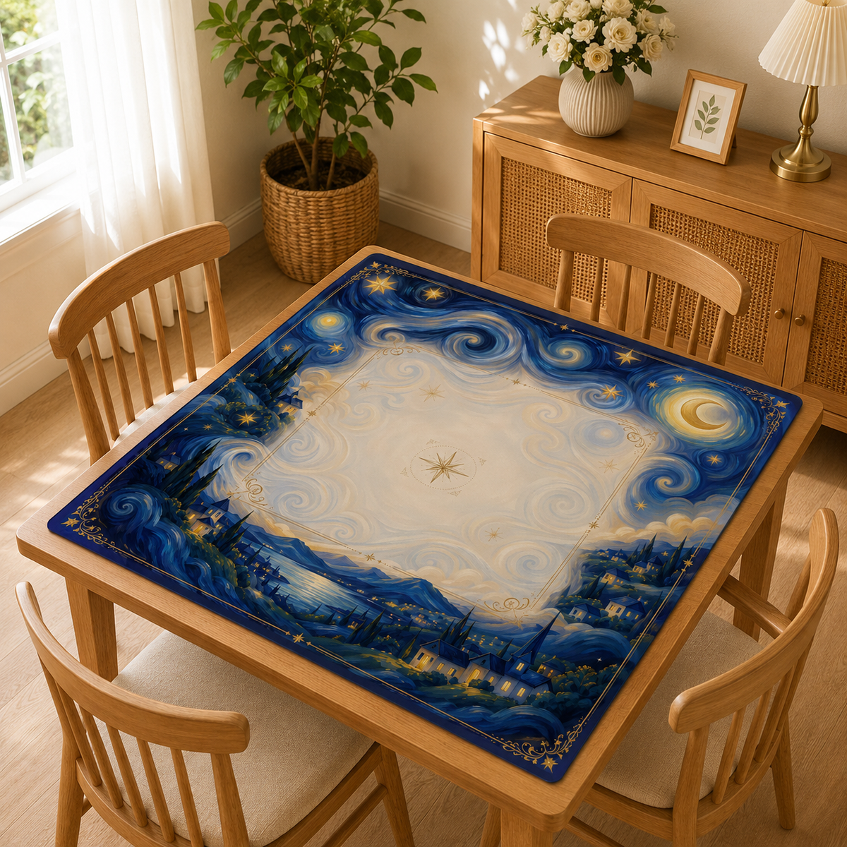Celestial Starry Night Mahjong Mat, American Mahjong Mat, Moon and Stars Mahjong Gift, Cosmic Game Table Mat