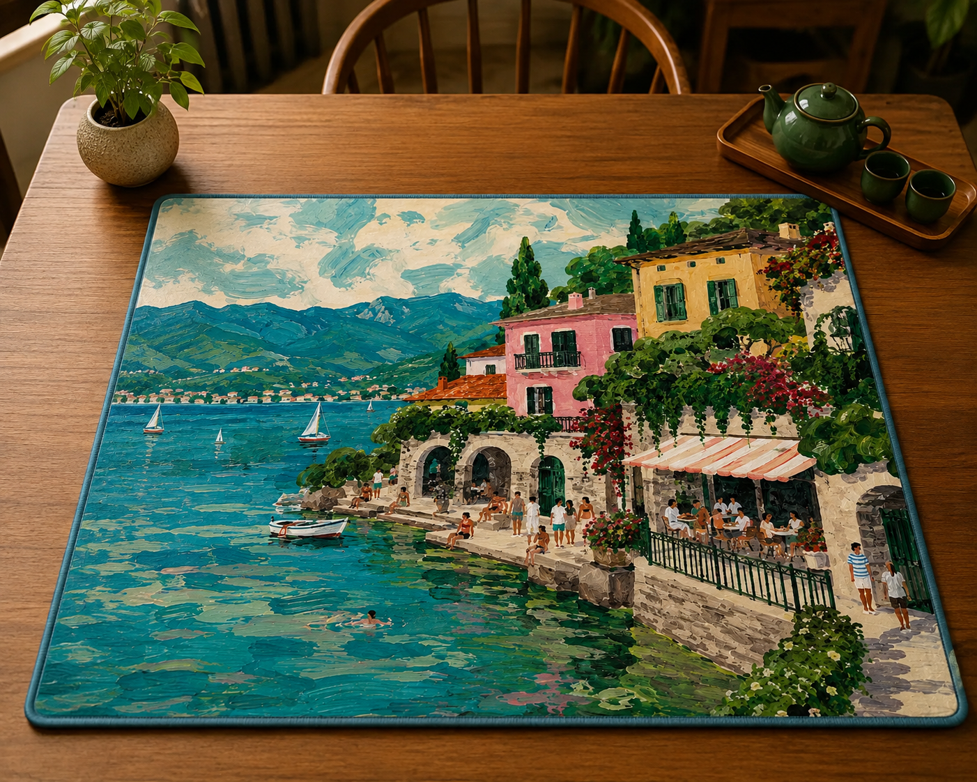 Lake Como Mahjong Mat, American Mahjong Mat, Italian Lakeside Village Mahjong Table Mat, Mediterranean Coastal Decor