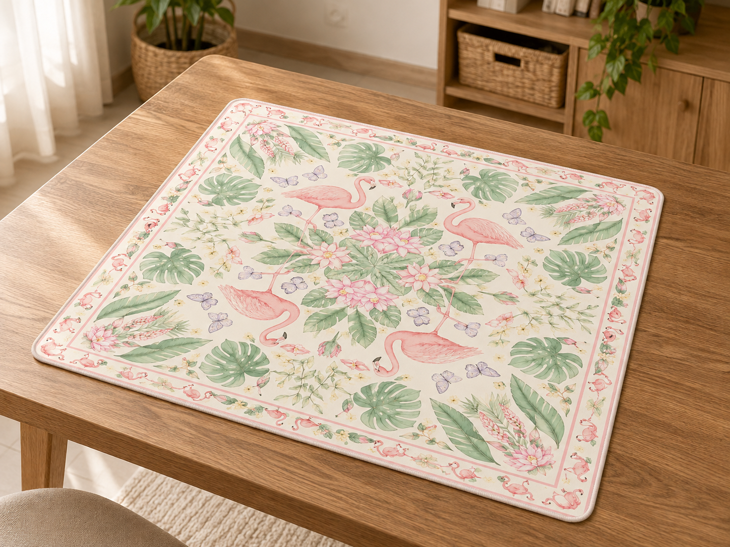 Personalized Flamingo Mahjong Mat, Custom Name Tropical Game Mat, Pink Botanical Table Cover, Charleston Gift