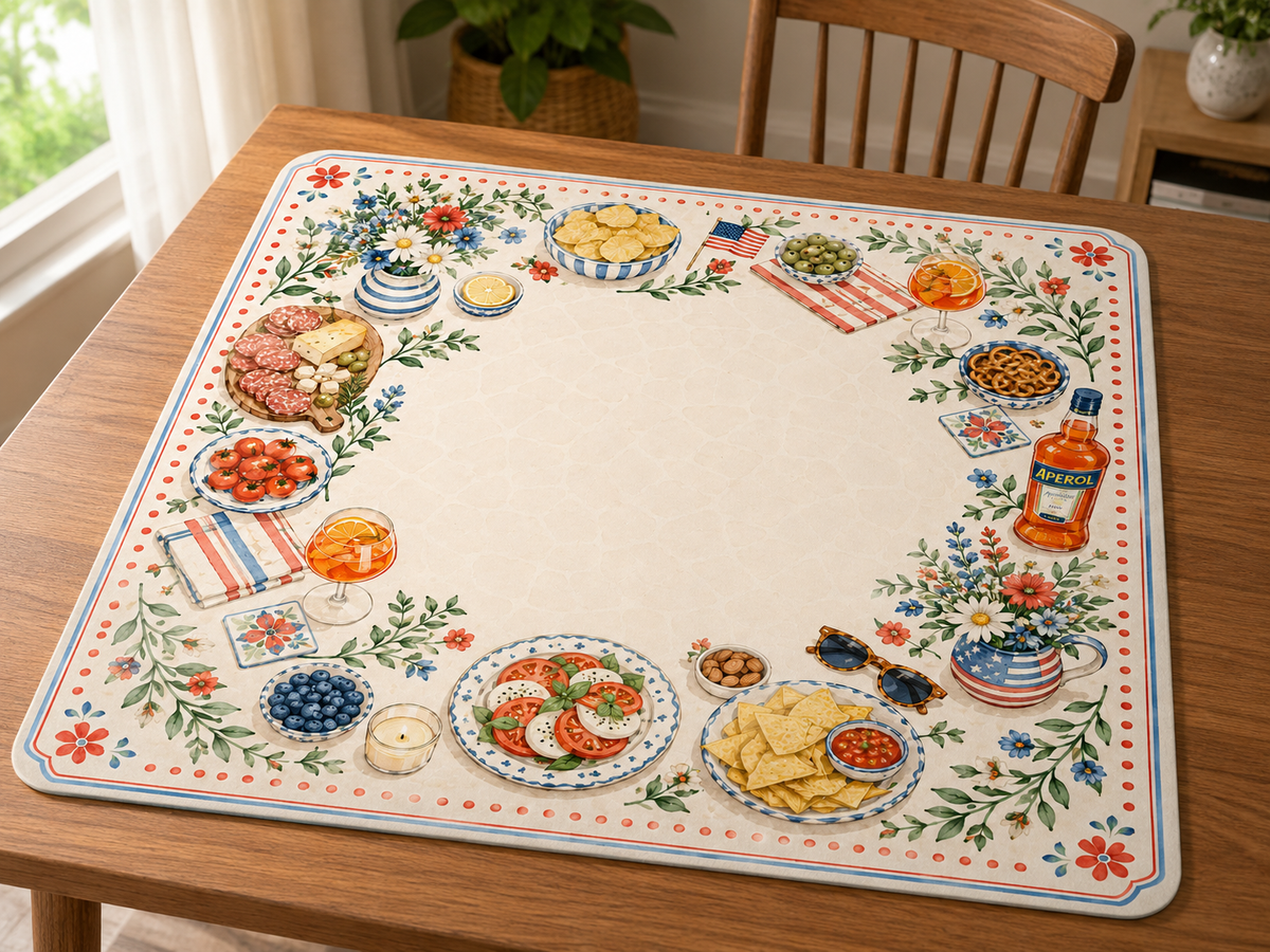 The Americana Aperol Garden Mahjong Mat, Patriotic Floral Mahjong Mat, Summer Garden Party Game Mat, American Mahjong Gift