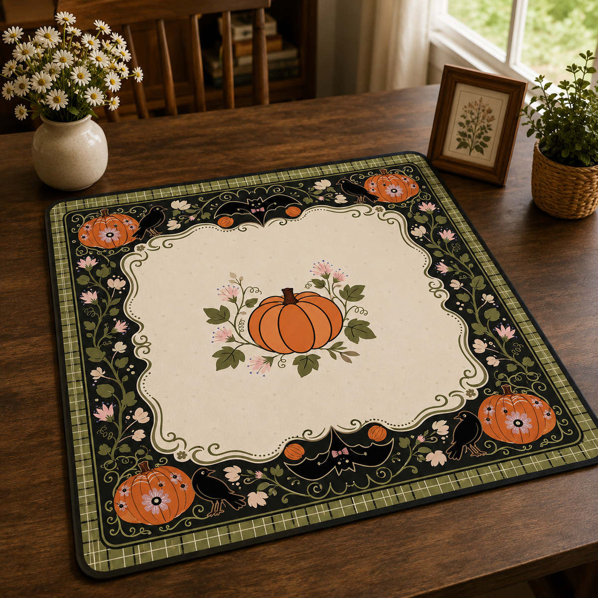 Halloween Pumpkin Mahjong Mat Spooky Game Night Table Decor Autumn Holiday Playmat Festive Seasonal