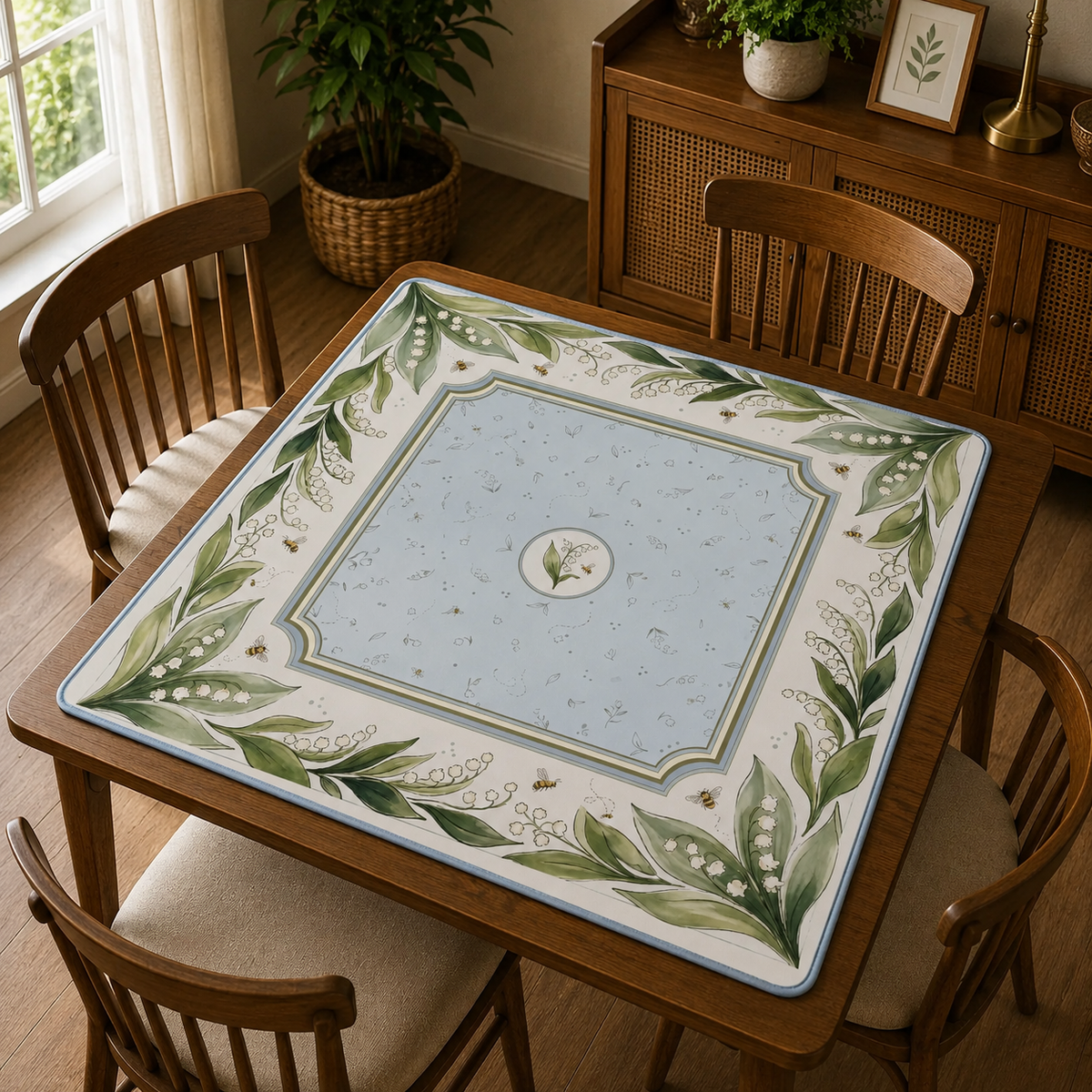 The Lily of the Valley Mahjong Mat, Bee & Botanical Floral Mahjong Mat, Custom Monogram Game Mat