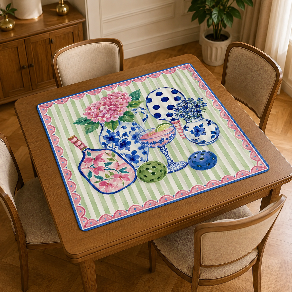 Mahjong Pickleball Game Mat, Maximalist Chinoiserie Mahjong Table Mat, Summer Mah jongg Gift, Non Slip Table Cover