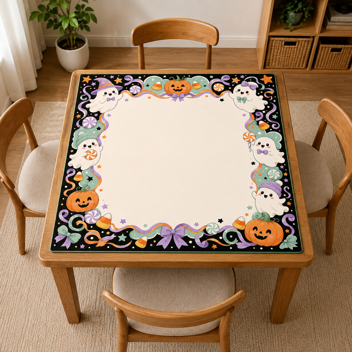 Halloween Mahjong Mat,Ghost Pumpkin Mah Jongg Table Mat, Kawaii Spooky Game Mat, Gift for Mahjong Lovers