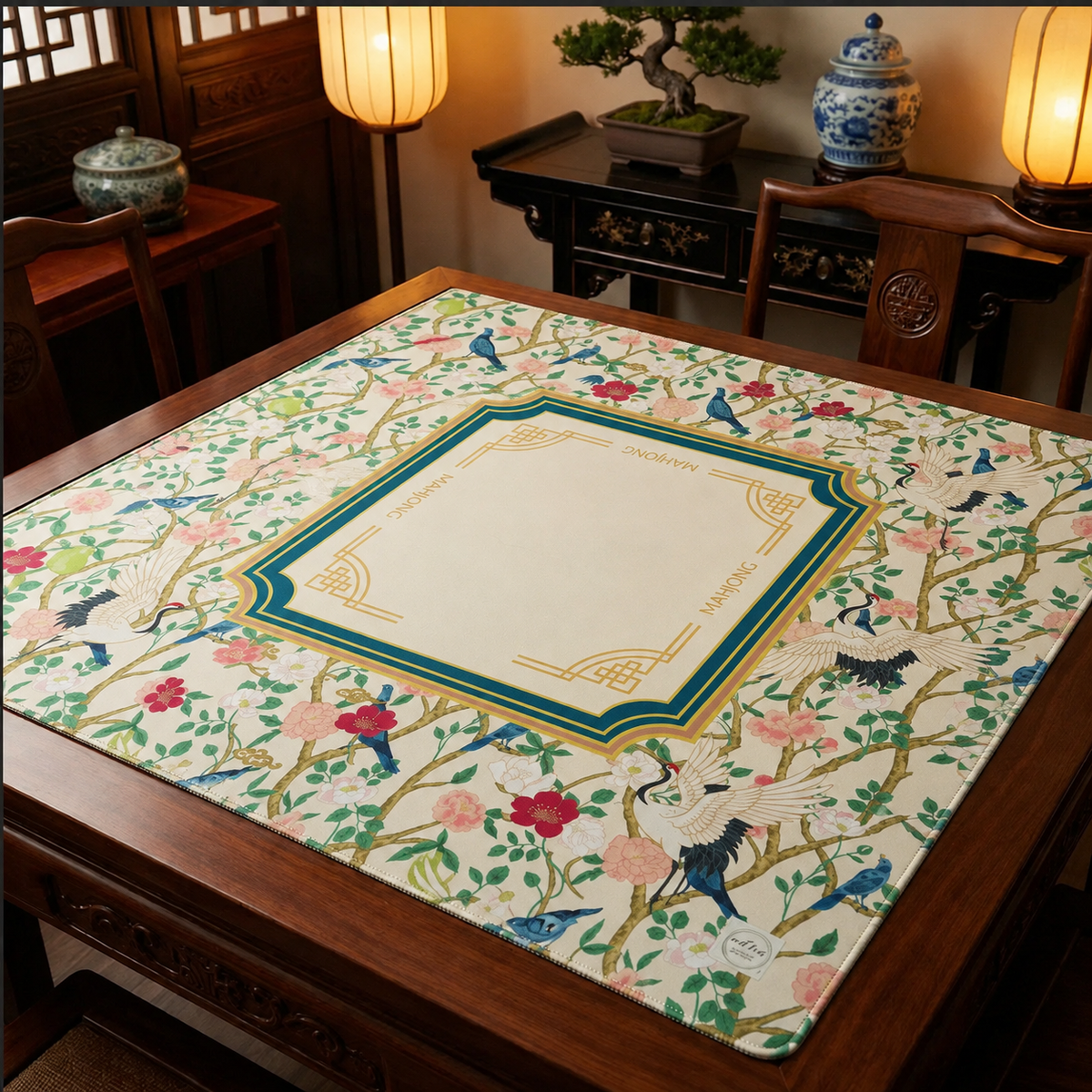 Mahjong Mat Chinosserie Bird Mahjong, Plum & Crane Plum & Crane