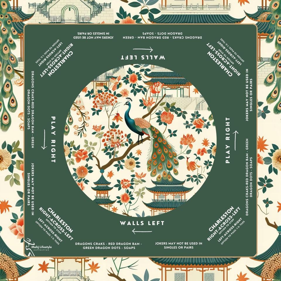 Luxurious Green Peacock Mahjong Mat